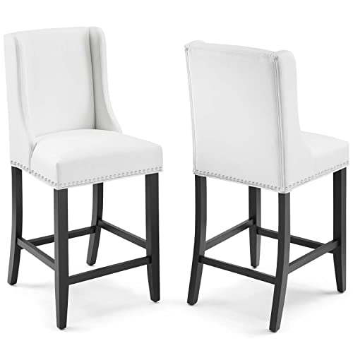 Modway Baron Faux Leather Counter Stool in White (Set of 2)