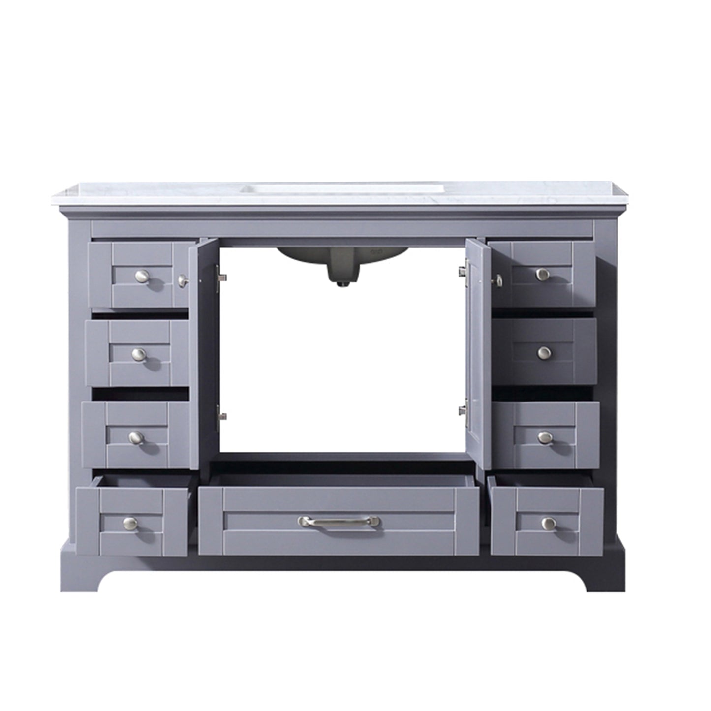 Dukes 48" Dark Grey Single Vanity, White Carrara Marble Top, White Square Sink and no Mirror