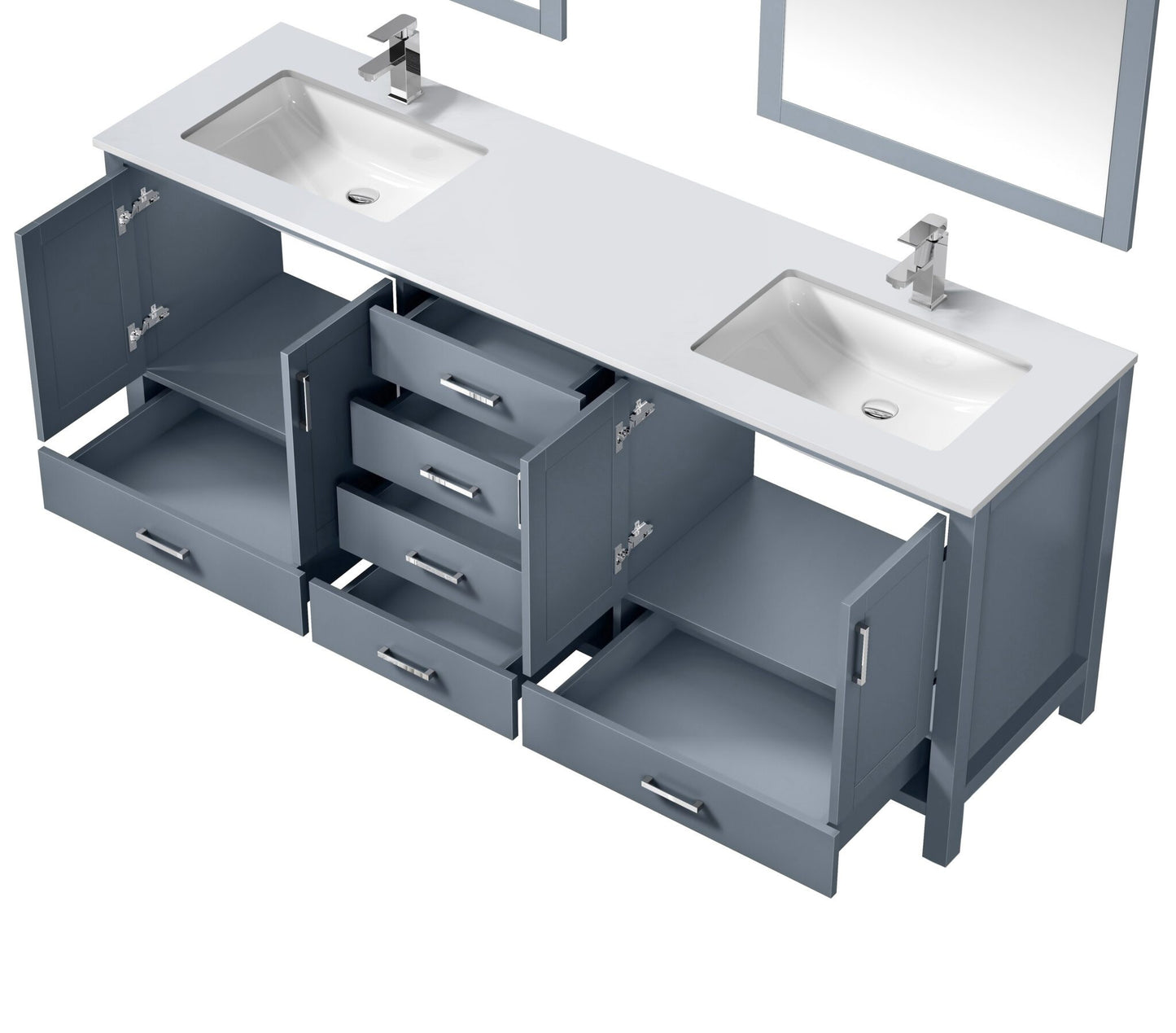 Jacques 80" Dark Grey Double Vanity, White Quartz Top, White Square Sinks and no Mirror
