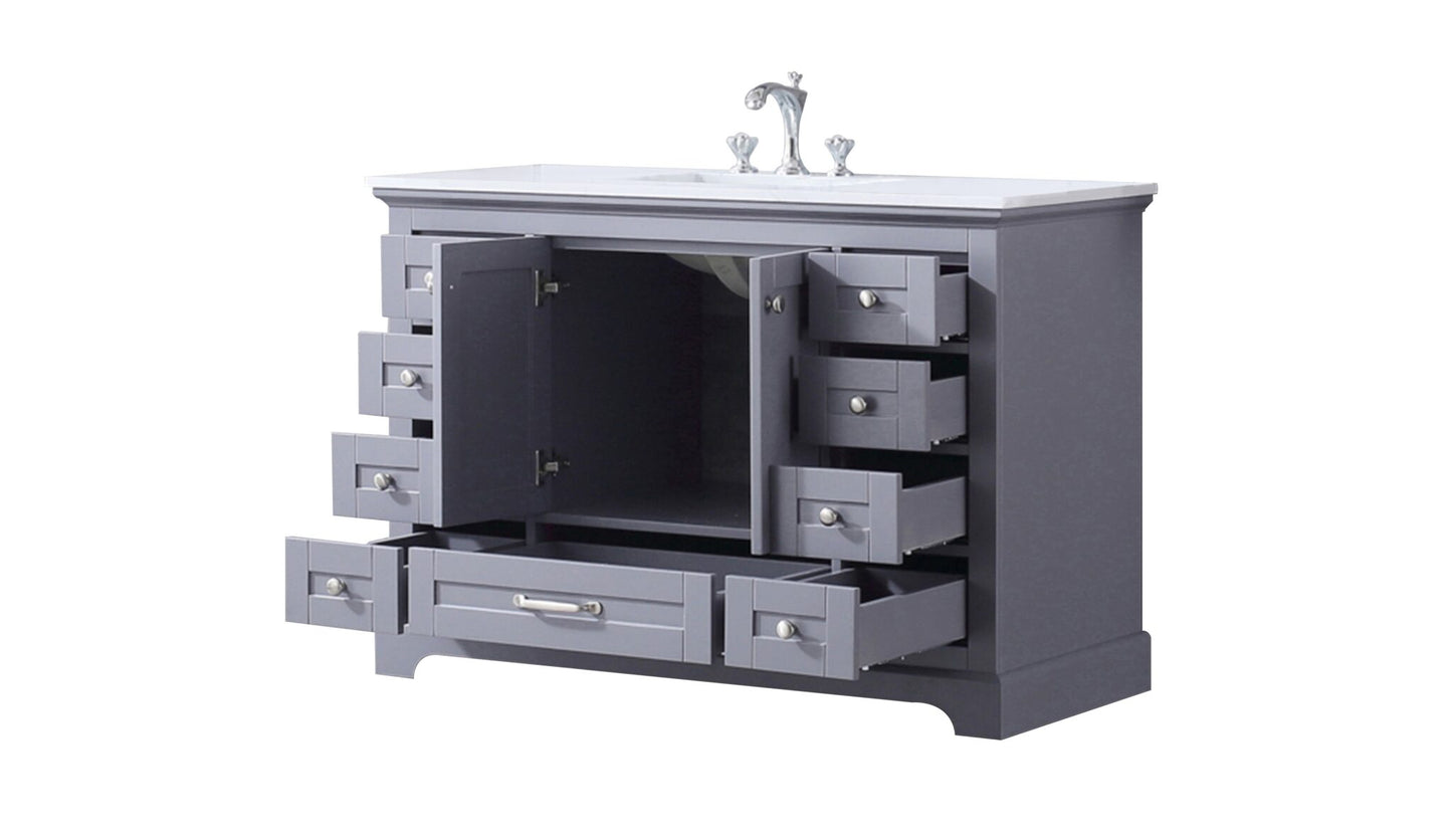 Dukes 48" Dark Grey Single Vanity, White Quartz Top, White Square Sink and no Mirror
