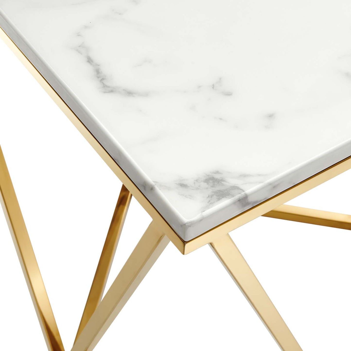 Modway Vertex Geometric Artificial Marble Side End Table in Gold White
