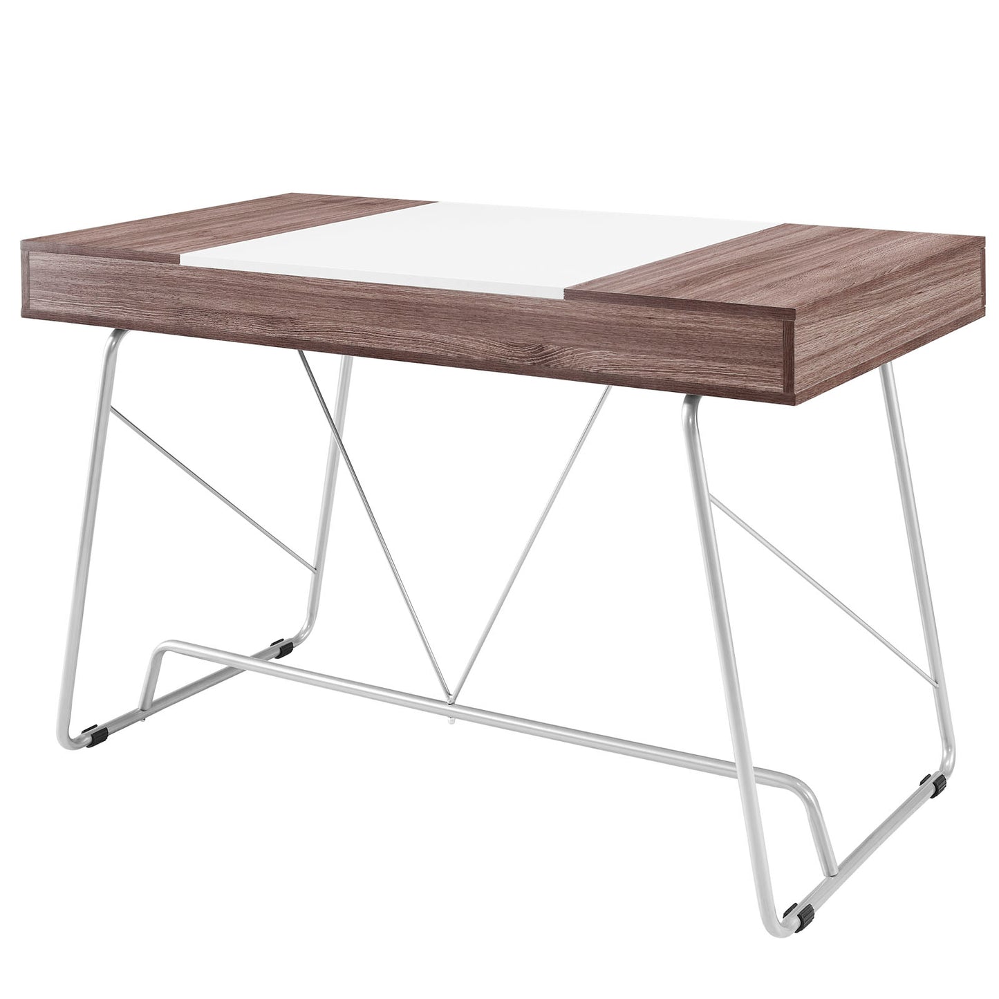 Modway Panel Writing Office Desk With Storage Drawers In Birch