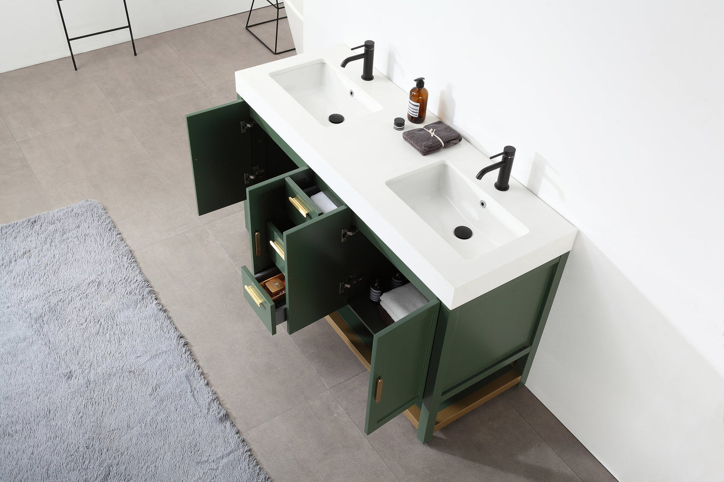 WINCHESTER 60” FOREST GREEN FREESTANDING MODERN BATHROOM VANITY (WHITE COUNTERTOP)