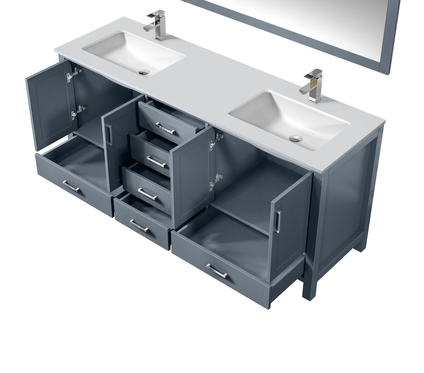 Jacques 72" Dark Grey Double Vanity, White Quartz Top, White Square Sinks and no Mirror