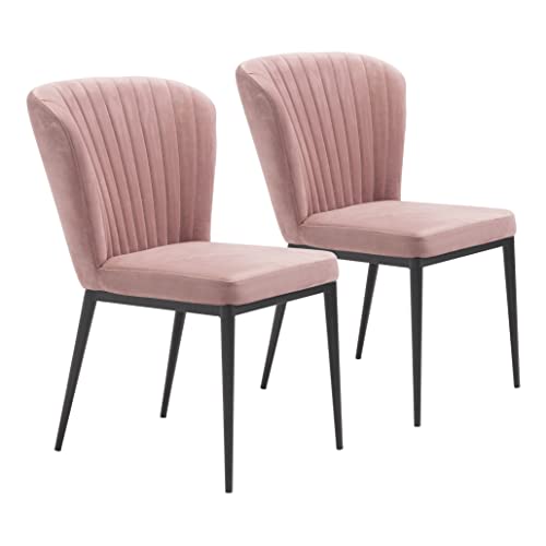 Zuo Modern Tolivere Dining Chair Set Steel, Foam, Velvet Fabric Pink, Black Indoor Weight Capacity 280 lbs Dimensions: 22.4" W x 23.6" D x 33.9" H Pack of 2