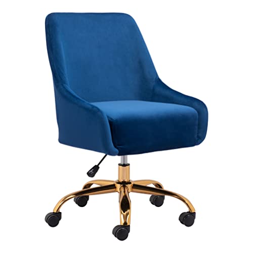 Zuo Modern - Madelaine Office Chair Navy Blue & Gold - Modern - Seating - Steel, Plywood, Foam, 100% Polyurethane - Indoor - 35.8in Height