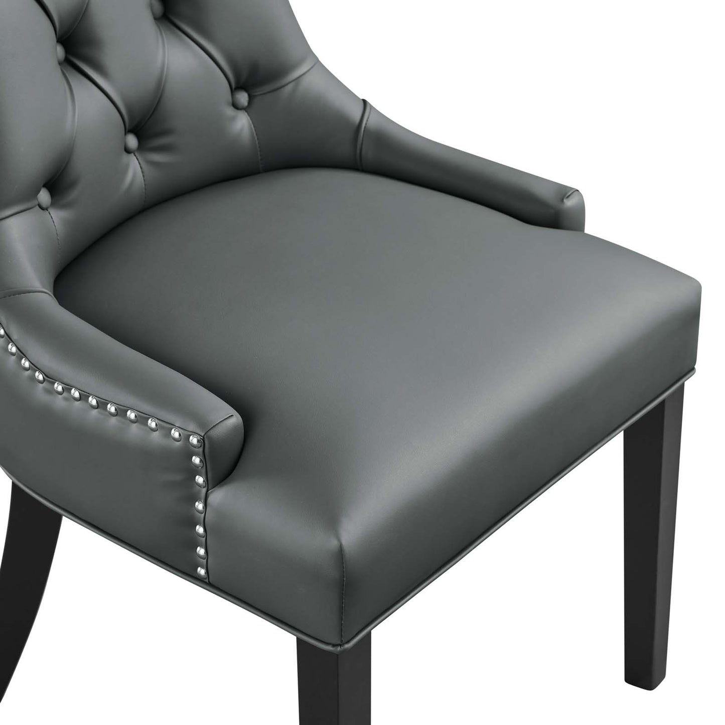Modway Regent Modern Tufted Vegan Leather Upholstered Two Dining Chairs with Nailhead Trim in Gray