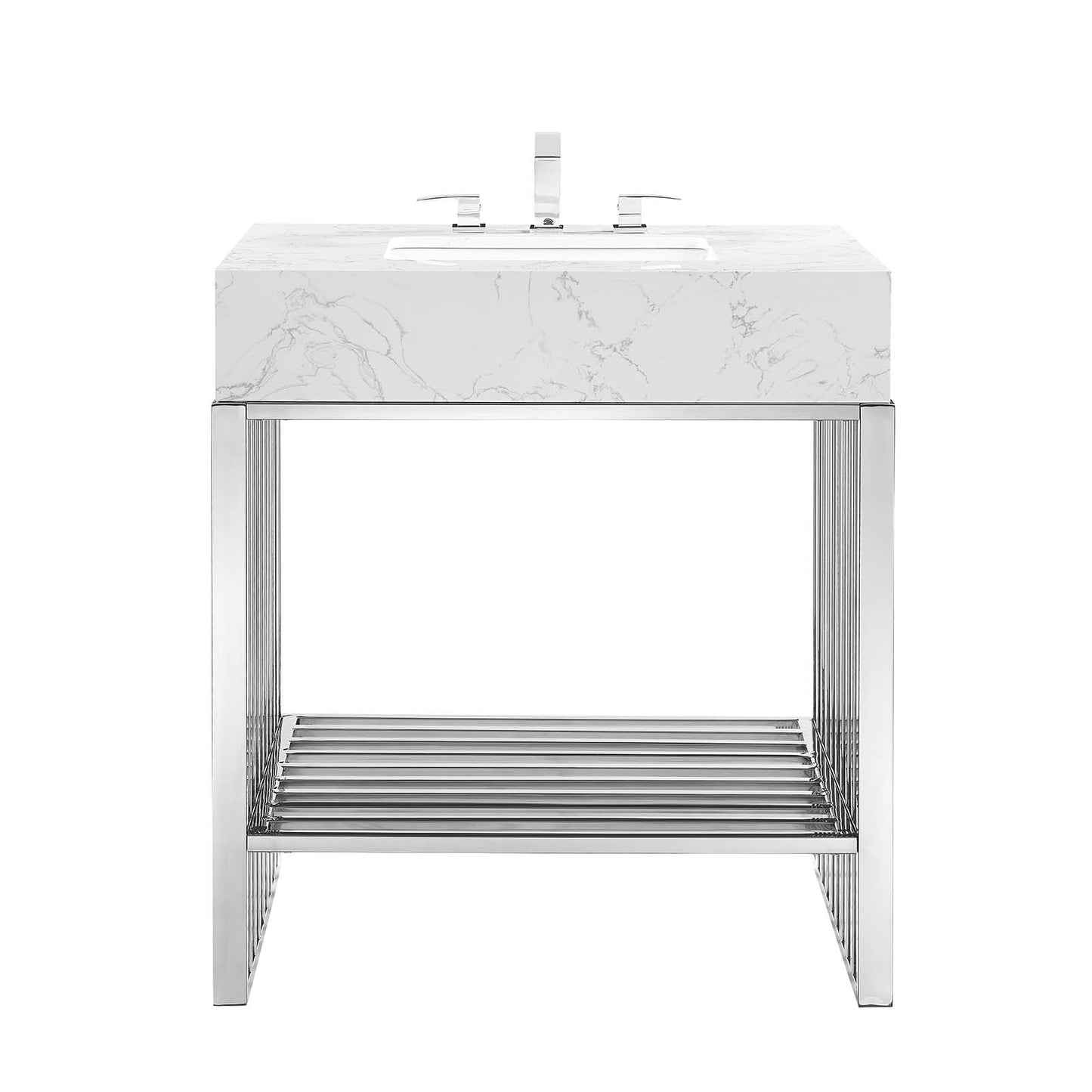 Modway Gridiron 30" Bathroom Vanity in White Silver Cabinet