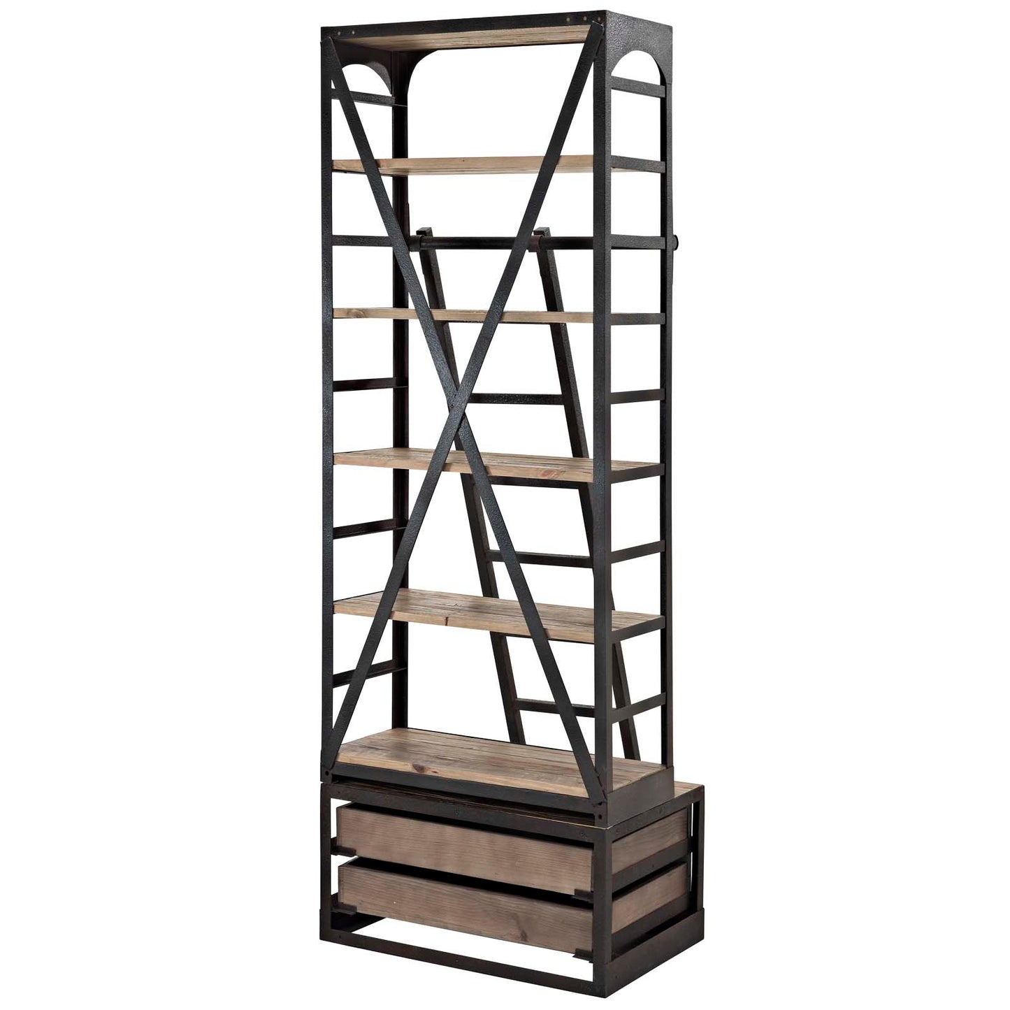Modway Velocity Industrial Modern Wood and Cast Iron Bookshelf in Brown