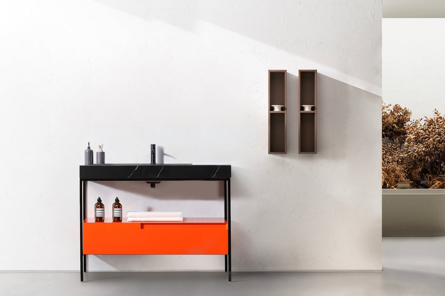 TEXEL 42” RED AMBER/BLACK INDUSTRIAL STYLE FREESTANDING BATHROOM VANITY