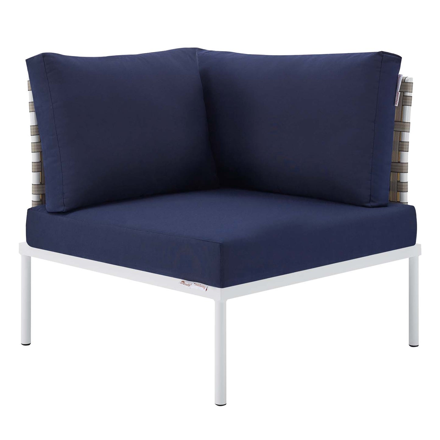 Modway EEI-4538-TAN-NAV Harmony Sunbrella Basket Weave Tan Navy Outdoor Patio Aluminum Corner Chair
