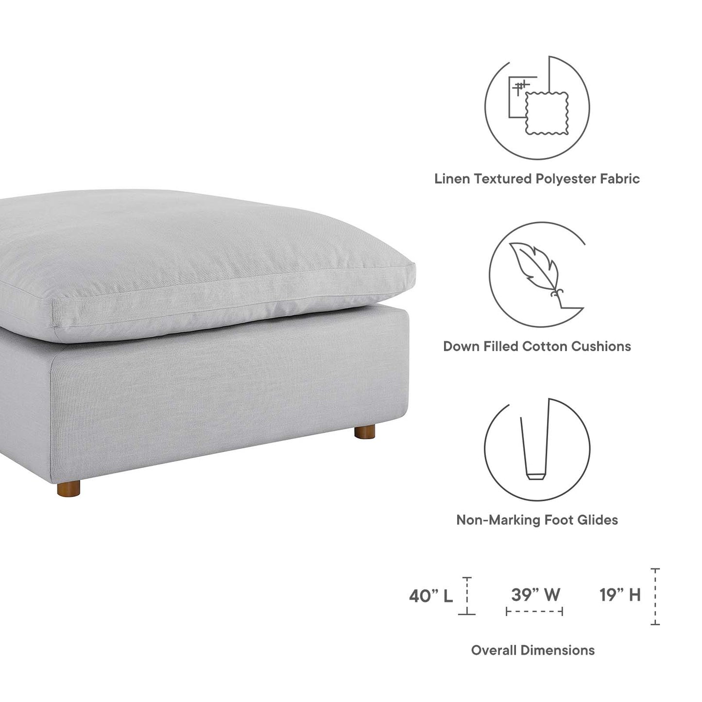 Modway Light Gray Commix Down Filled Overstuffed Ottoman EEI-3318-LGR