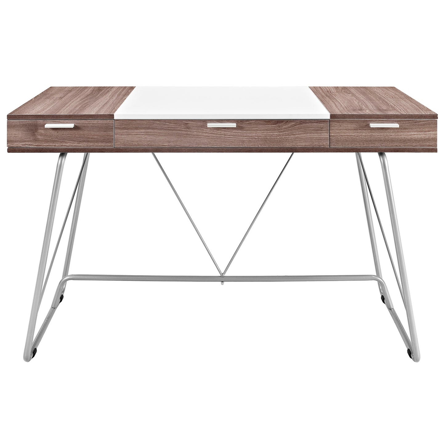Modway Panel Writing Office Desk With Storage Drawers In Birch