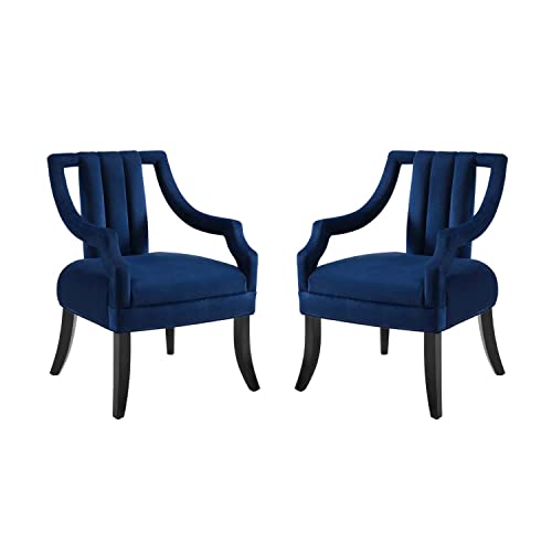 Modway Harken Accent Chair Performance Velvet Set of 2, Navy