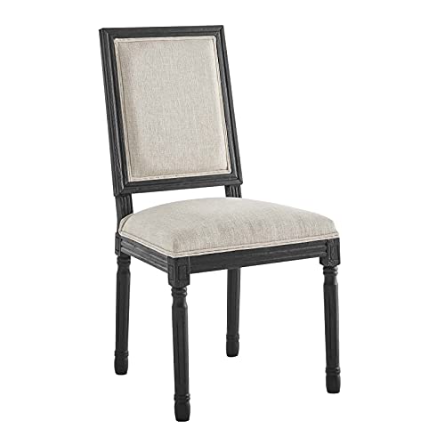 Modway Court French Vintage Upholstered Fabric Dining Chair in Black Beige