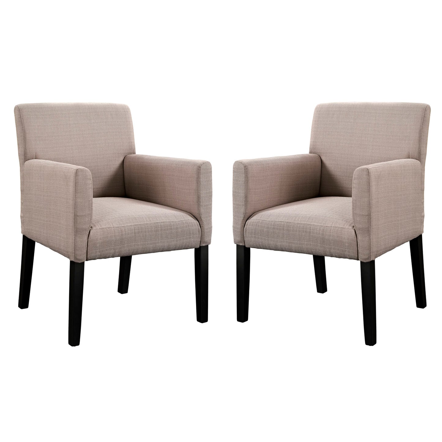 Modway Chloe Upholstered Fabric Modern Farmhouse Dining Arm Accent Chair in Beige - Set of 2