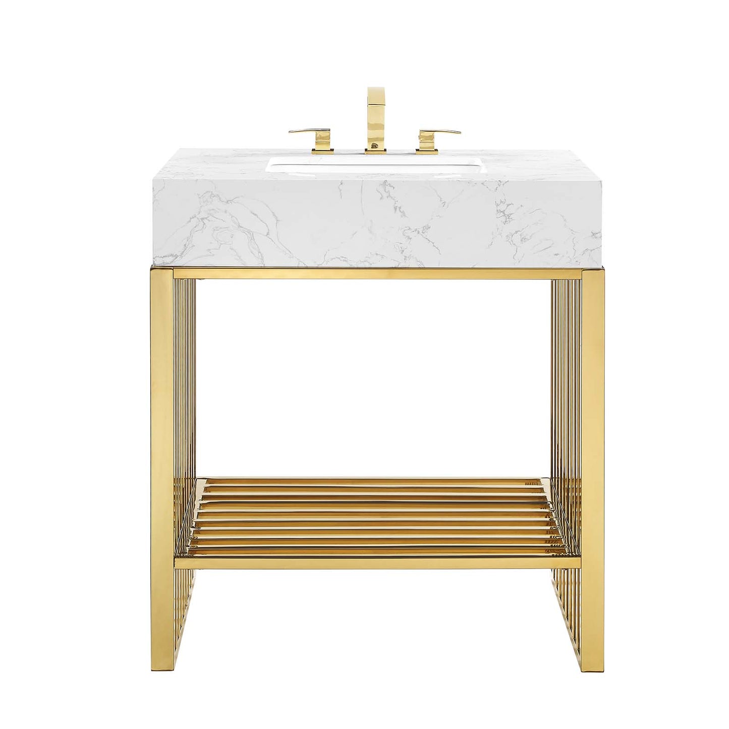 Modway Gridiron 30" Bathroom Vanity in White Gold Cabinet