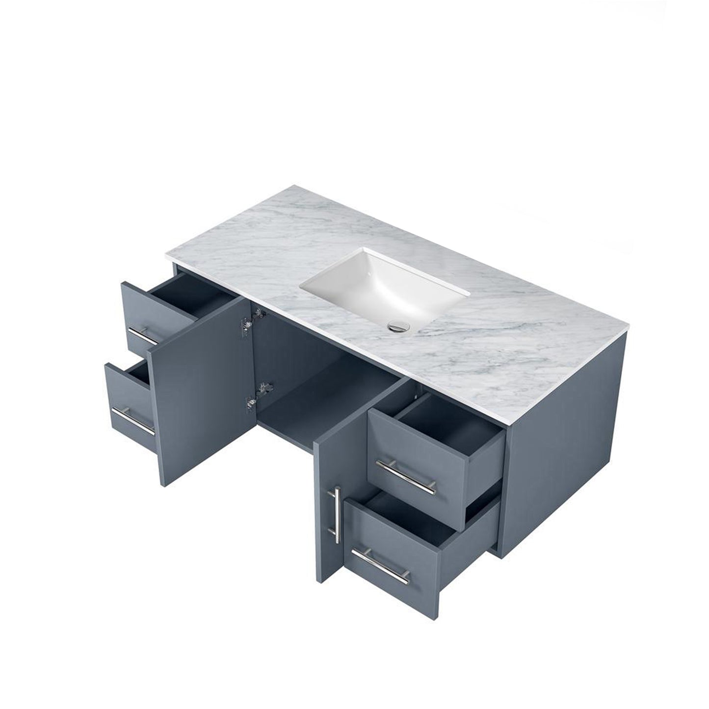 Geneva 48" Dark Grey Single Vanity, White Carrara Marble Top, White Square Sink and no Mirror