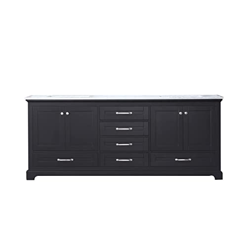 Lexora Dukes 80-inch Espresso Double Vanity, White Carrara Marble Top, White Square Sinks and no Mirror