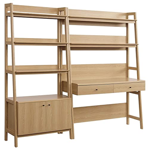 Modway 2-Piece Home Office Desk and Bookshelf Display Case in Oak