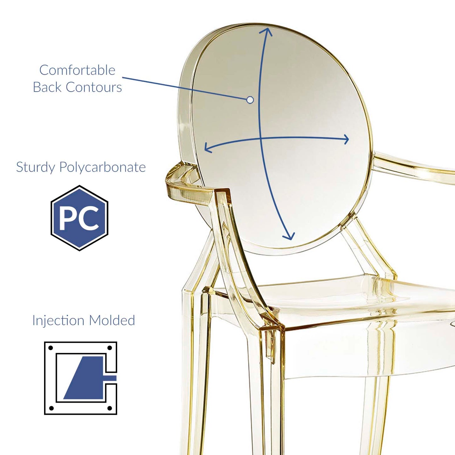 Modway Casper Modern Acrylic Stacking, Two Dining Armchairs, Yellow