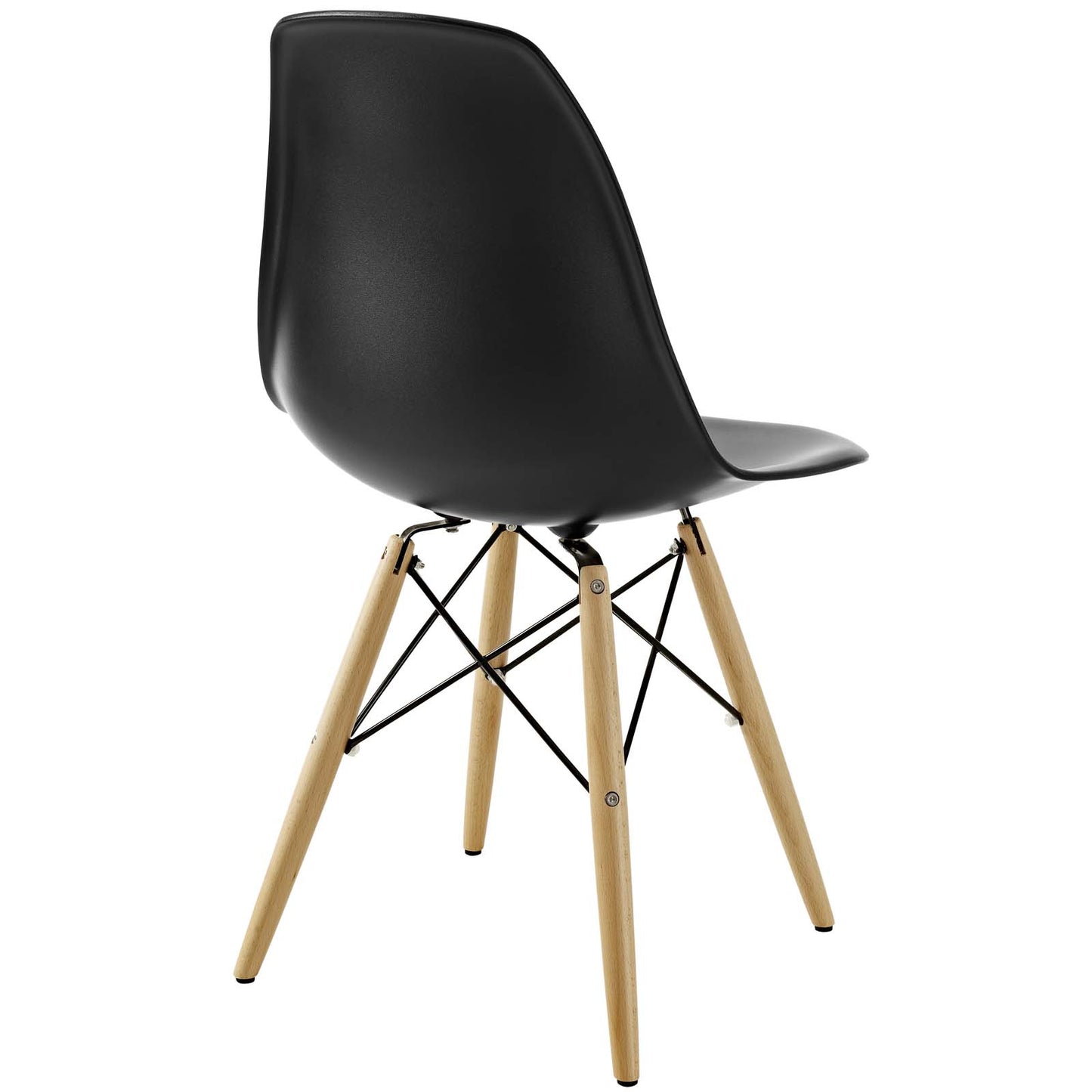 Modway Pyramid Mid-Century Modern Kitchen and Dining Room Chair with Natural Wood Legs in Black