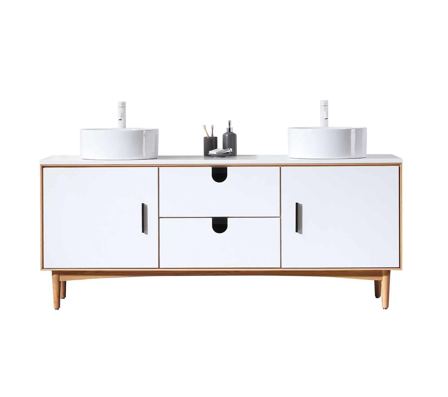 PORTREE 72” MATTE WHITE MID-CENTURY FREESTANDING BATHROOM VANITY