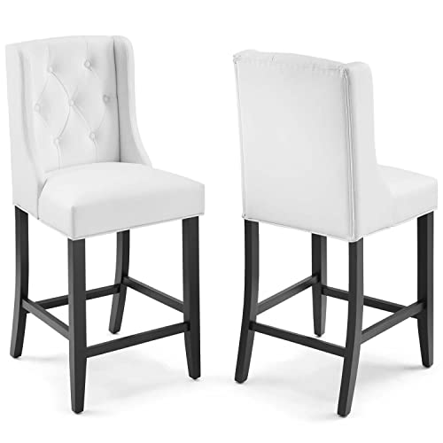 Modway Baronet Counter Bar Stool Faux Leather Set of 2, White