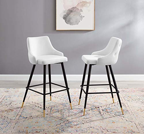 Modway Adorn Performance Velvet Bar Stool Set of 2, White