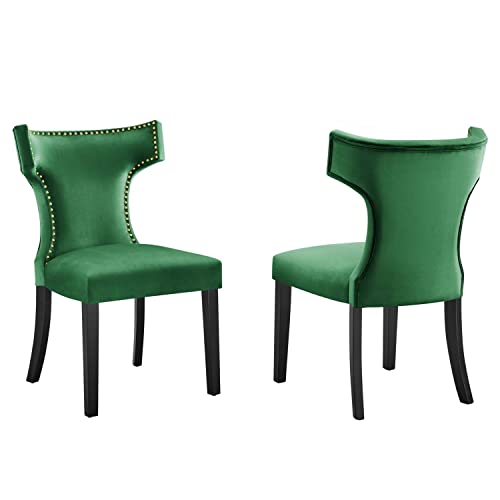 Modway Curve Velvet Set of 2 Dining Chairs with Emerald Finish EEI-5008-EME