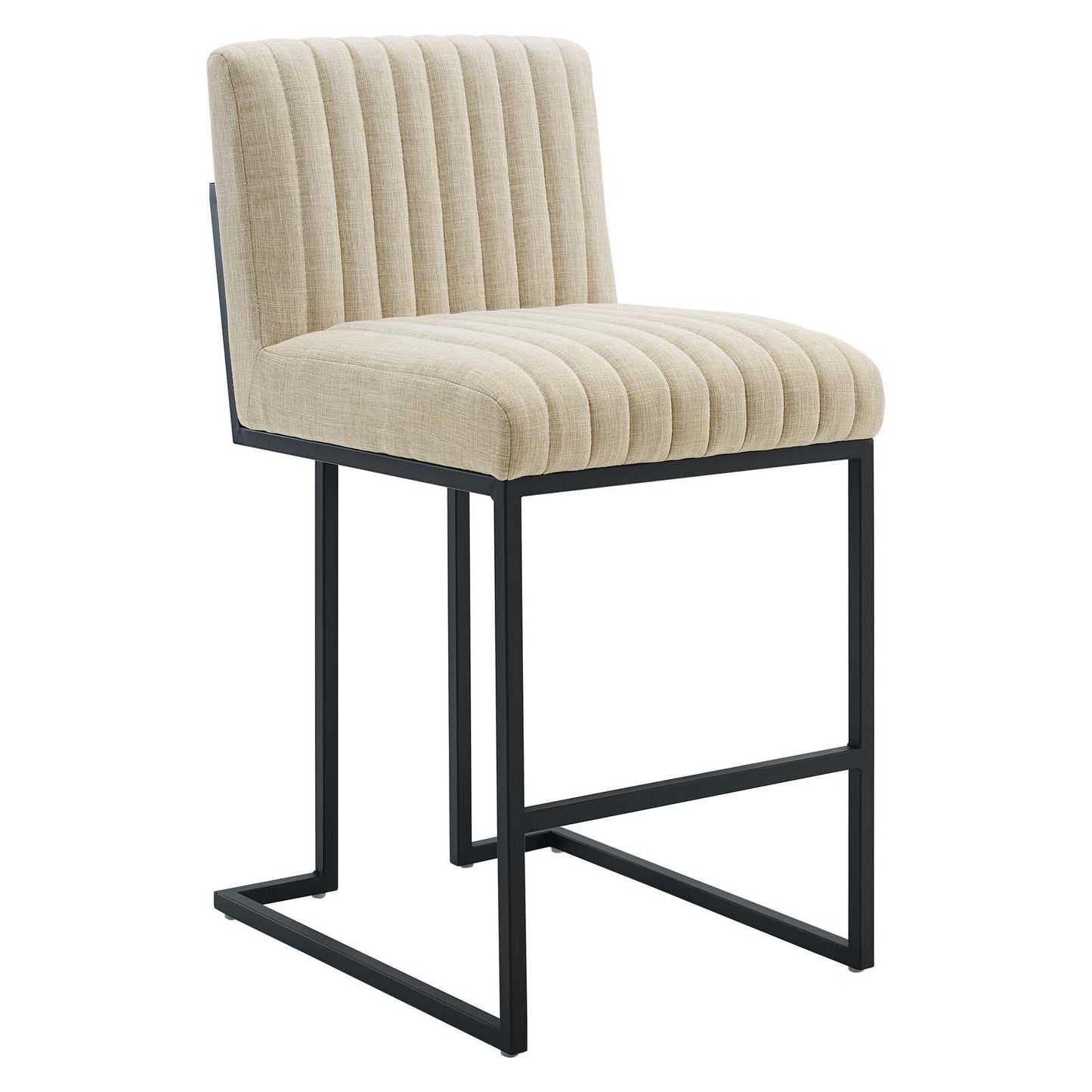 Modway Indulge Channel Tufted Fabric Counter Stools - Set of 2 in Beige