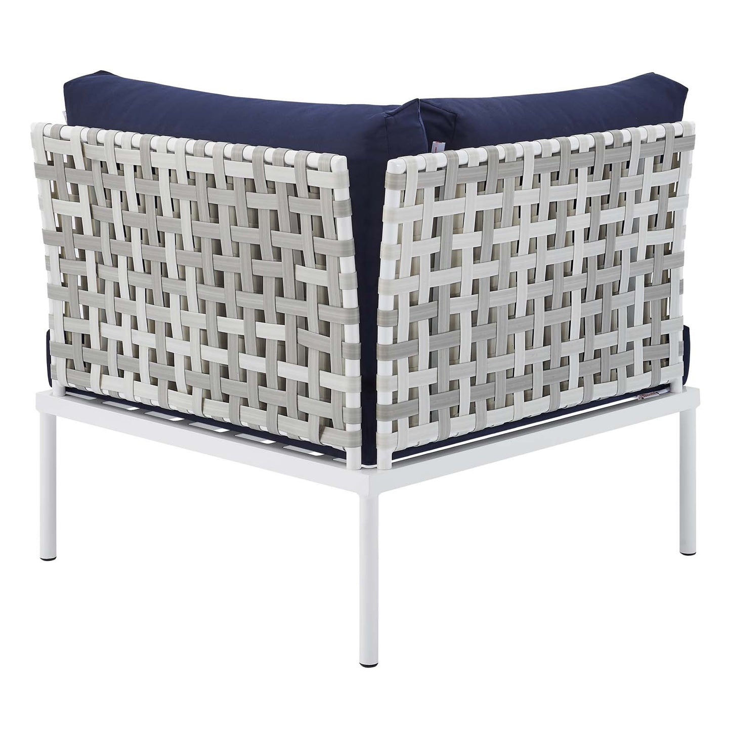 Modway EEI-4537-TAU-NAV Harmony Sunbrella Basket Weave Taupe Navy Outdoor Patio Aluminum Corner Chair