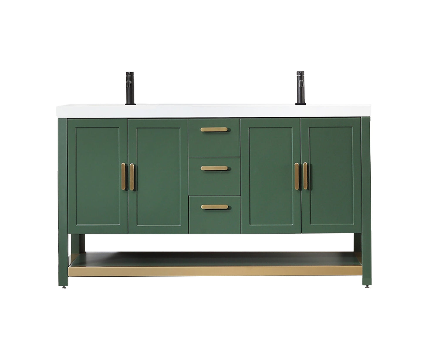 WINCHESTER 60” FOREST GREEN FREESTANDING MODERN BATHROOM VANITY (WHITE COUNTERTOP)