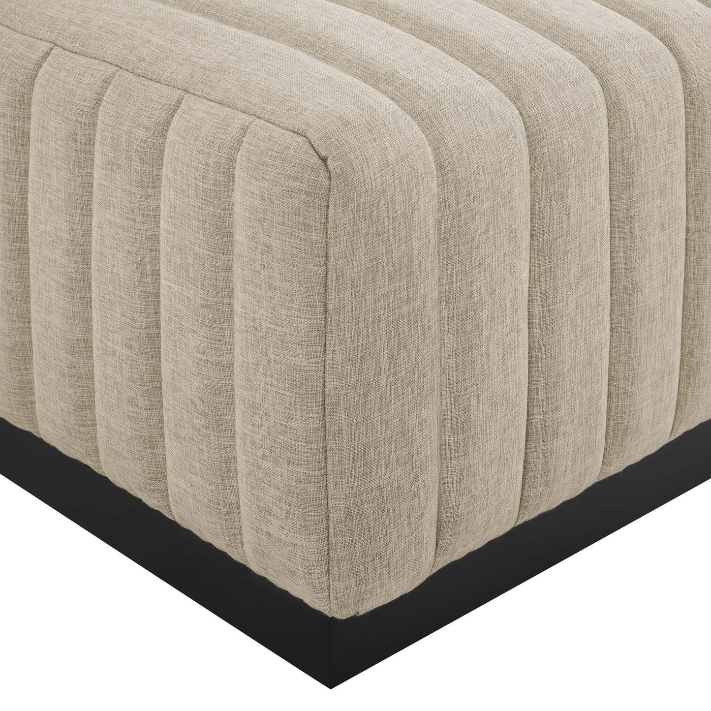 Modway Beige Conjure Channel Tufted Upholstered Fabric Ottoman EEI-5501-BLK-BEI