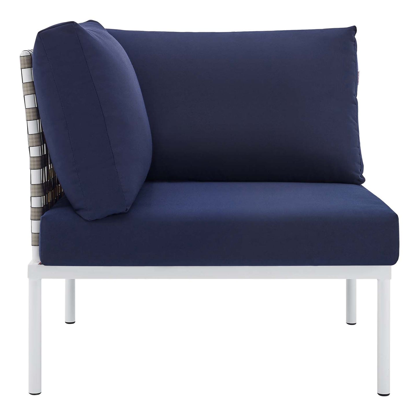 Modway EEI-4538-TAN-NAV Harmony Sunbrella Basket Weave Tan Navy Outdoor Patio Aluminum Corner Chair