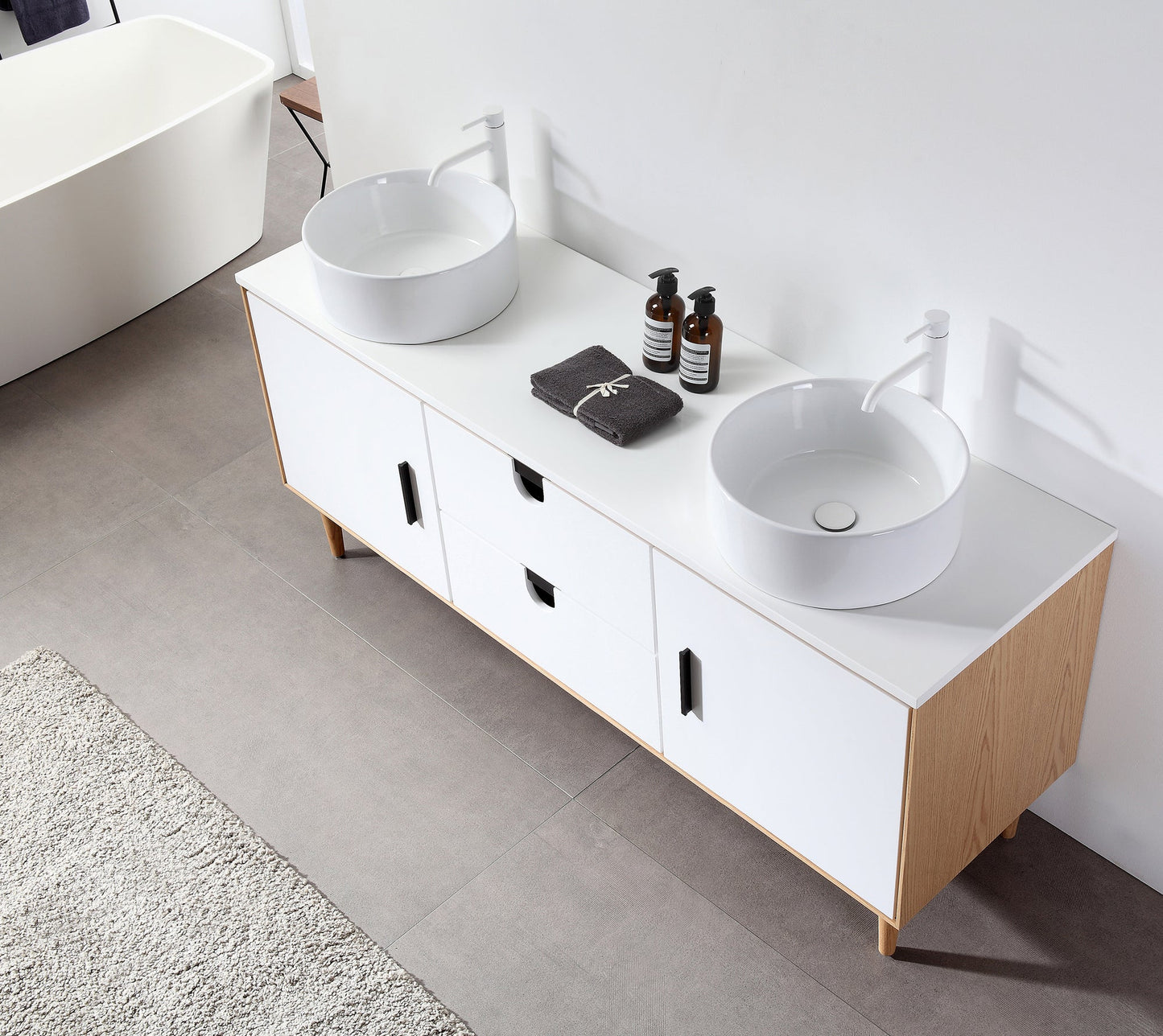 PORTREE 72” MATTE WHITE MID-CENTURY FREESTANDING BATHROOM VANITY