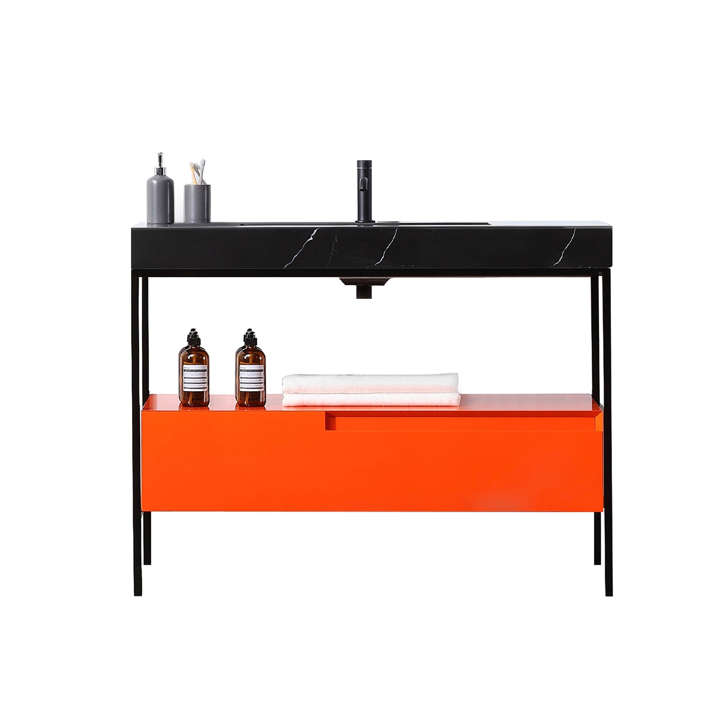 TEXEL 42” RED AMBER/BLACK INDUSTRIAL STYLE FREESTANDING BATHROOM VANITY