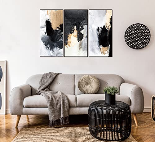 Whiteline Modern Living Inez 3-Piece 48"x24" (each) Canvas Wall Art, Black PS Frame