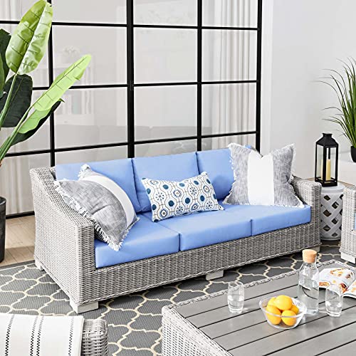 Modway Conway Outdoor Patio Wicker Rattan Sofa, Light Gray Light Blue