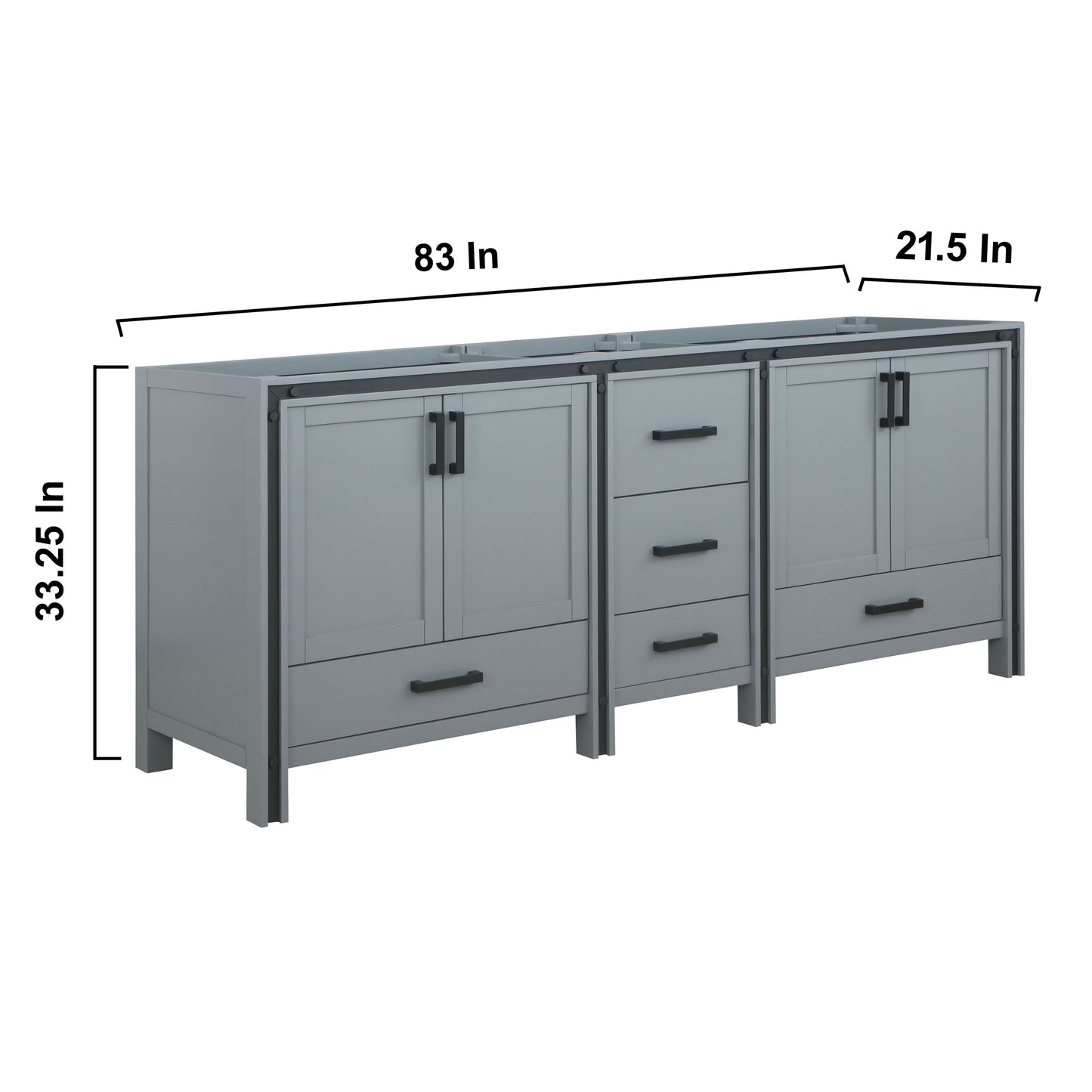 Ziva 84" Dark Grey Double Vanity, no Top and 34" Mirrors