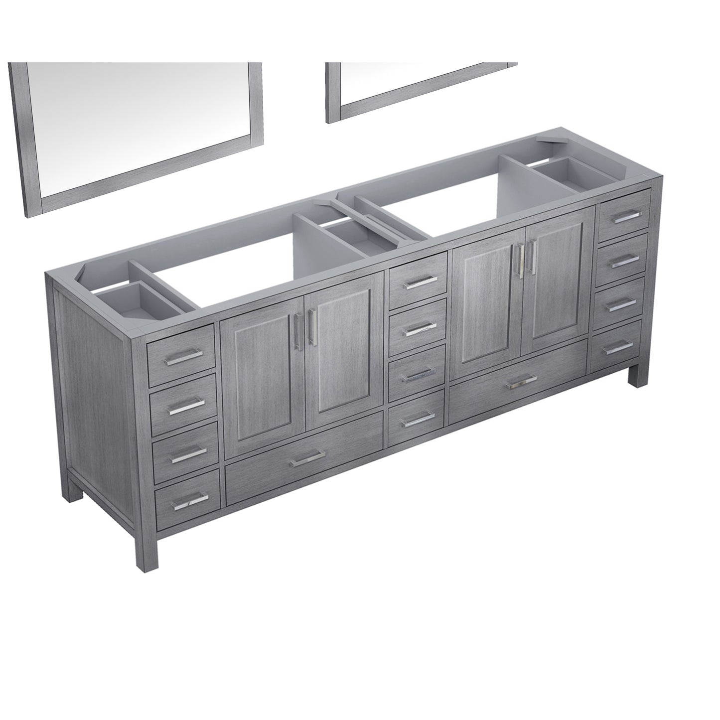 Jacques 84" Distressed Grey Double Vanity, no Top and 34" Mirrors