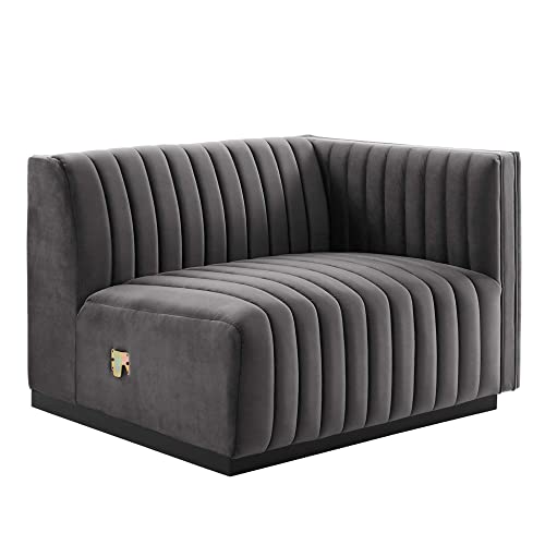 Modway Conjure Modern Channel Tufted Velvet Right-Arm Chair in Gray