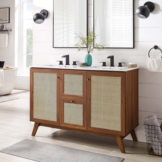 Modway Soma 48” Double Sink Bathroom Vanity in Walnut White