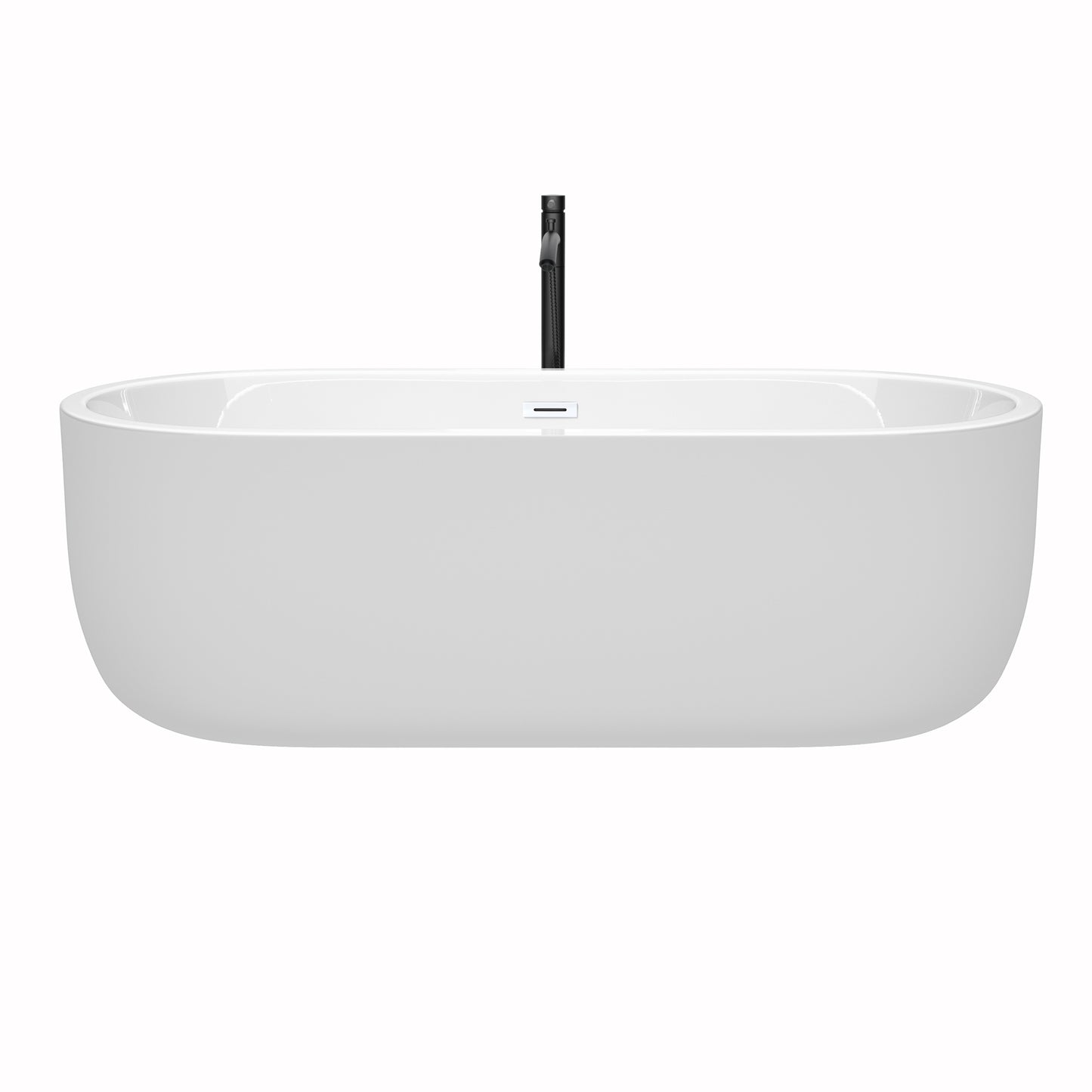 Juliette 71 Inch Freestanding Bathtub in White with Shiny White Trim and Floor Mounted Faucet in Matte Black