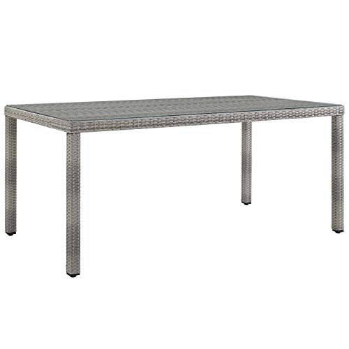 Modway Aura Wicker Rattan Glass Outdoor Patio 68" Rectangular Dining Table in Gray