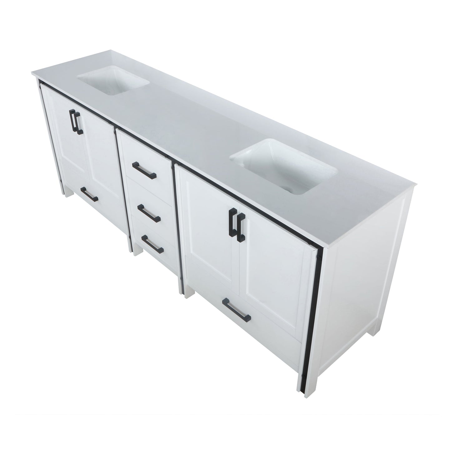 Ziva 84" White Double Vanity, Cultured Marble Top, White Square Sink and no Mirror