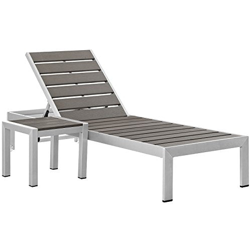 Modway Shore Aluminum Outdoor Patio Chaise Lounge Chair and Side Table Set