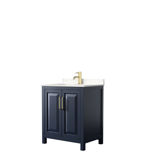 Daria 30 Inch Single Bathroom Vanity in Dark Blue, Carrara Cultured Marble Countertop, Undermount Square Sink, No Mirror