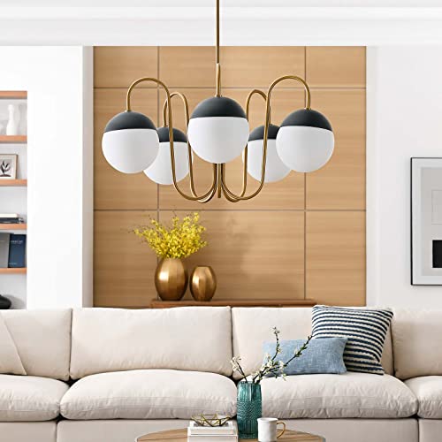 Modway Stellar 5-Light Chandelier in Opal Satin Brass