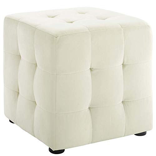 Modway Contour Tufted Button Cube Performance Velvet Ottoman, Ivory